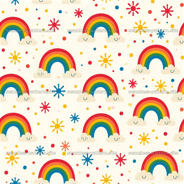 Colorful rainbows and stars in a seamless pattern for kids — seamless tileable pattern