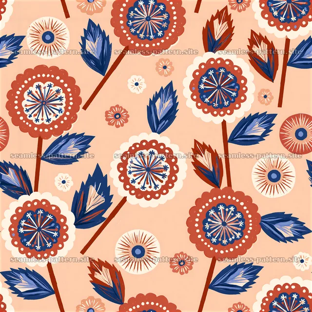 Colorful floral seamless pattern with round flowers and leaves — seamless tileable pattern