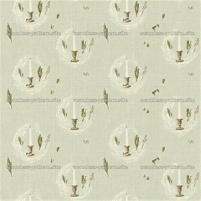 Seamless vintage candle and botanical pattern — seamless tileable pattern