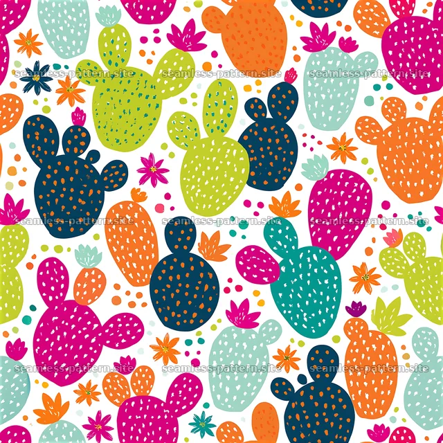 Colorful cactus pattern with various shapes and bright colors — seamless tileable pattern