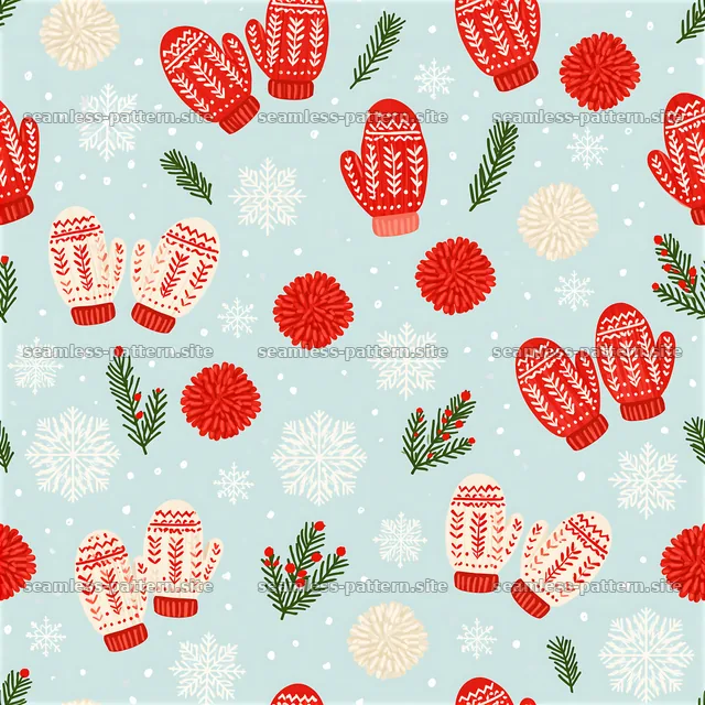Cozy winter mittens and snowflakes seamless pattern design — seamless tileable pattern