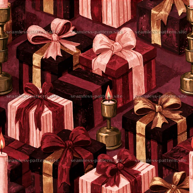 Colorful pattern of gift boxes and candles for festive designs — seamless tileable pattern