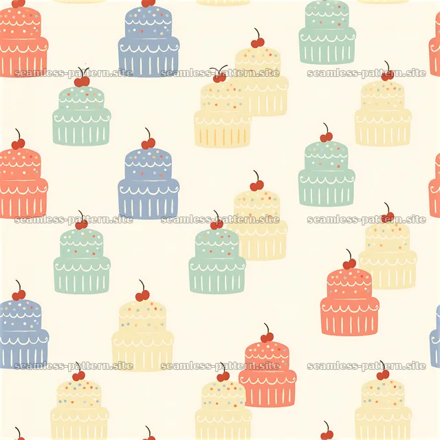 birthday pastel tileable texture with cupcakes and cherries — seamless tileable pattern