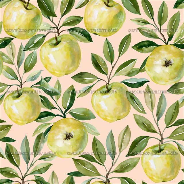Seamless watercolor apple pattern with green leaves for backgrounds — seamless tileable pattern