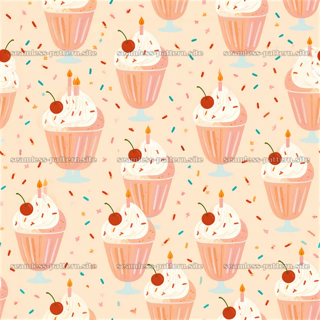 Birthday ice cream seamless pattern with cups and sprinkles — seamless tileable pattern