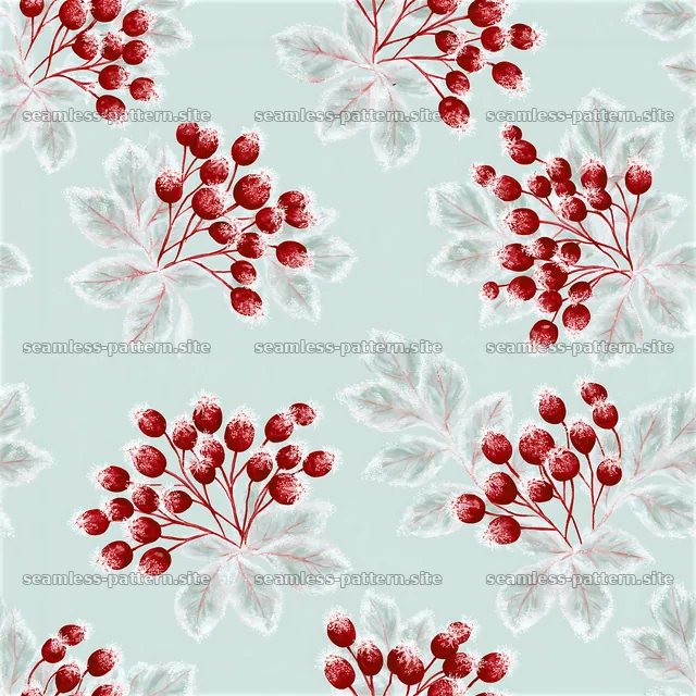 Red berry and leaf pattern on a light blue background — seamless tileable pattern