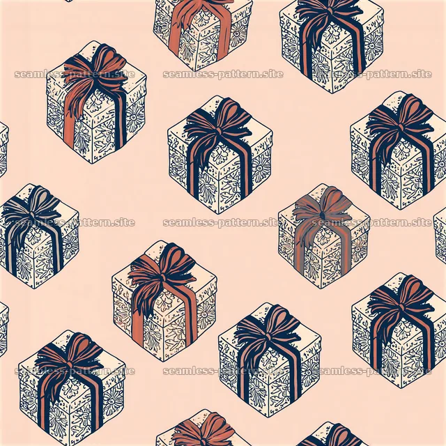 Repeating pattern with decorative presents in holiday theme — seamless tileable pattern