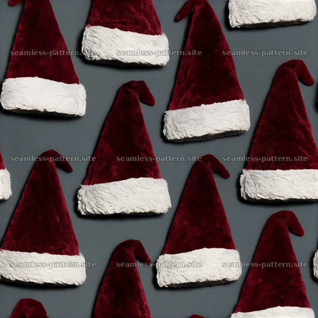 Repeating Santa hat pattern on gray background — seamless tileable pattern
