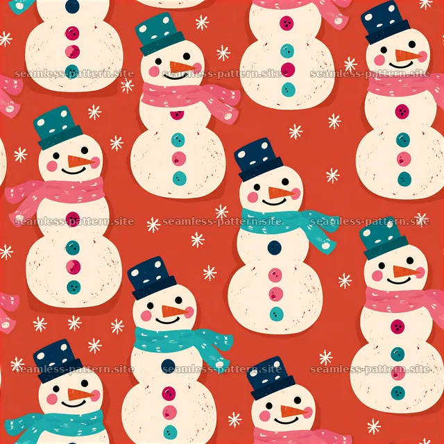 Cute Snowman Seamless Pattern with Snowflakes — seamless tileable pattern